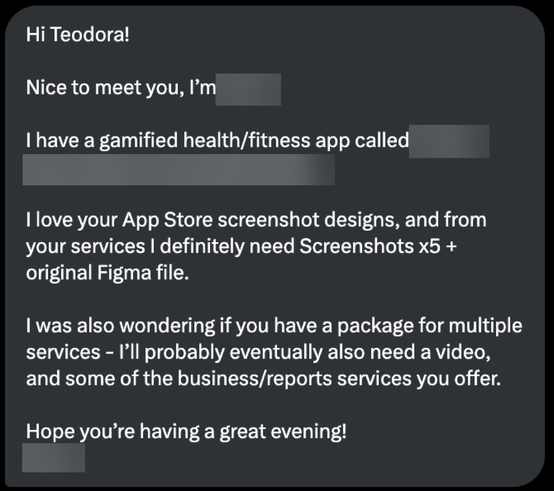 Private message to Teodora Dobre (sender hidden)