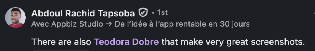 Message from Abdoul Rachid Tapsoba about Teodora Dobre