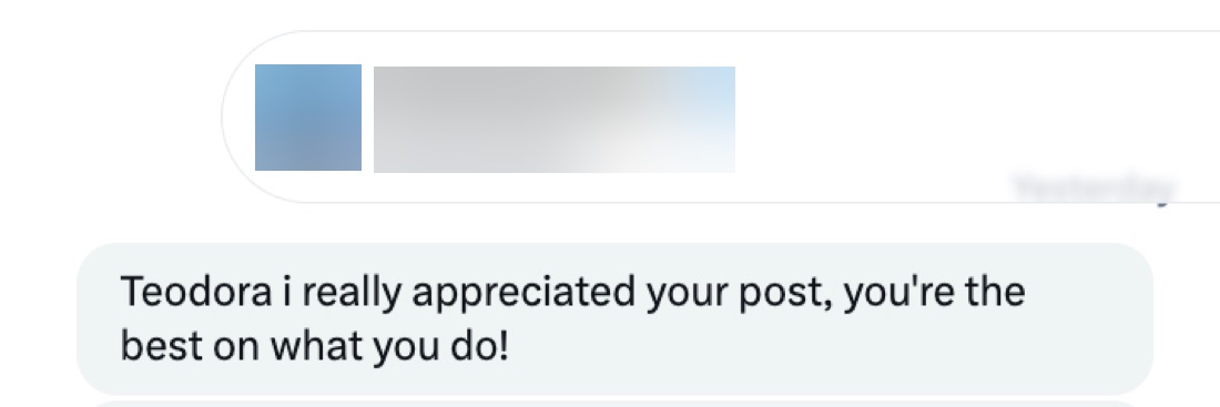 Private message to Teodora Dobre (sender hidden)